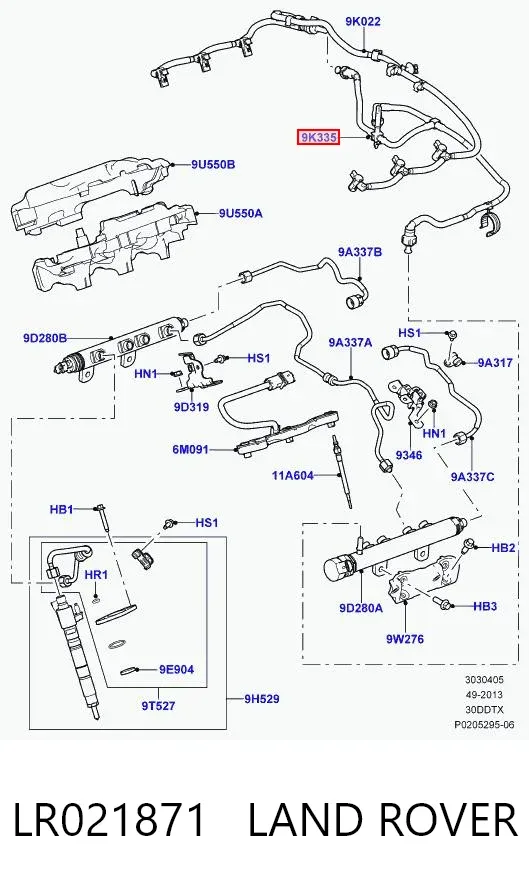Трубка паливна, зворотня від форсунок LR021871 Land Rover