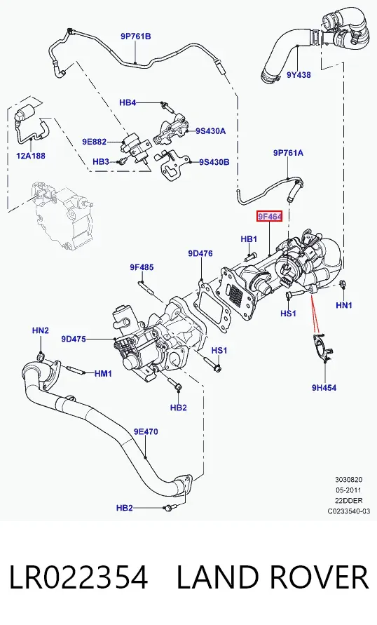 Радіатор системи EGR рециркуляції вихлопних газів LR022354 Land Rover