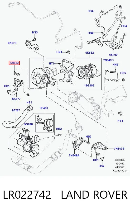 Прокладка шланга відводу масла від турбіни LR022742 Land Rover