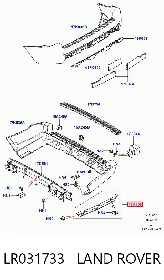Кронштейн бампера заднього, правий LR031733 Land Rover
