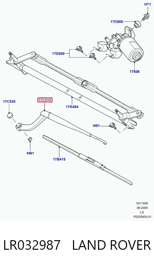 Важіль склоочисника LR032987 Land Rover