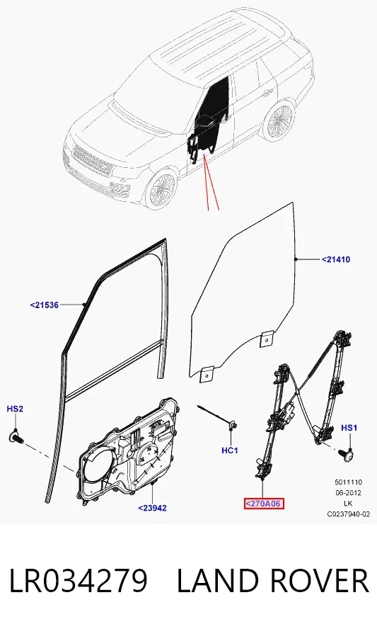 Механізм склопідіймача двері передньої, правої LR034279 Land Rover