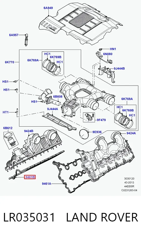 Прокладка впускного колектора, права LR035031 Land Rover