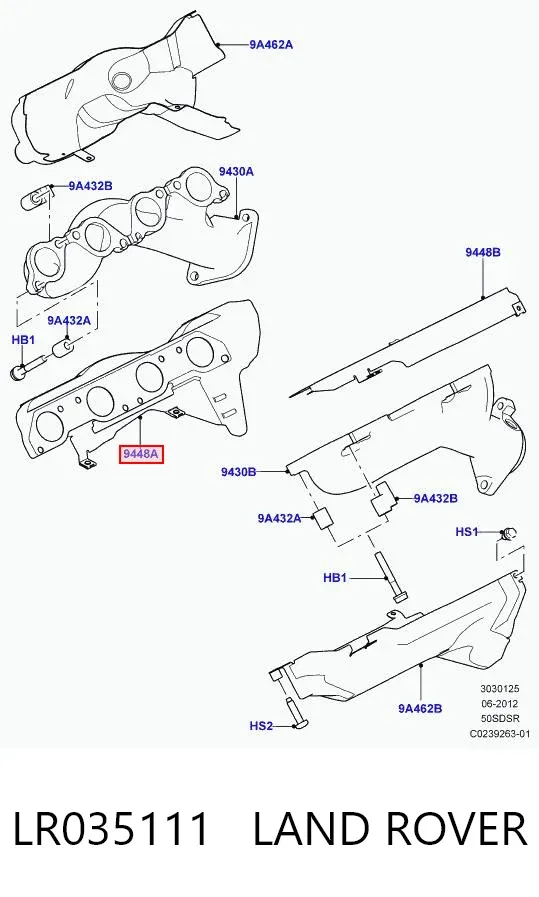 Прокладка випускного колектора, права LR035111 Land Rover