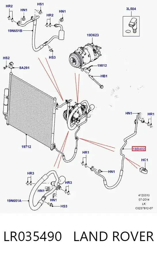 Шланг кондиціонера, від компресора до радіатора LR035490 Land Rover