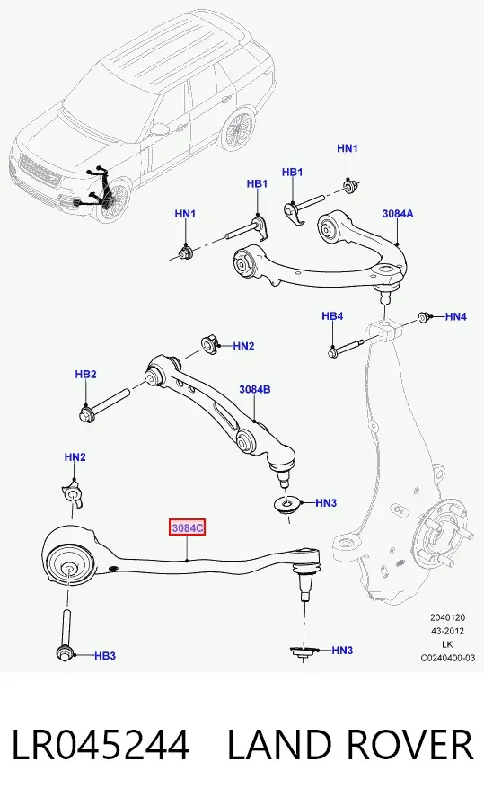 Важіль передньої підвіски нижній, правий LR045244 Land Rover