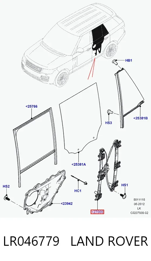 Механізм склопідіймача двері задньої, правої LR046779 Land Rover