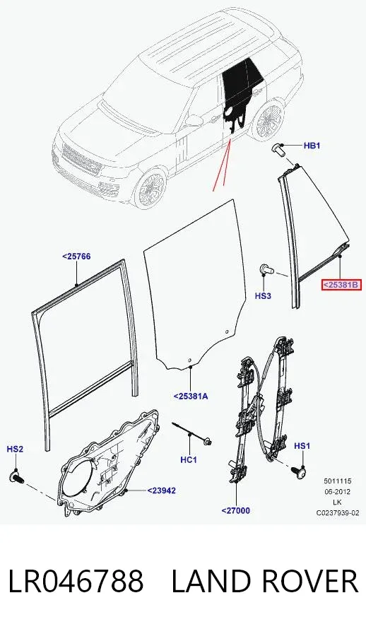 Скло-кватирка двері, задній, лівою LR046788 Land Rover
