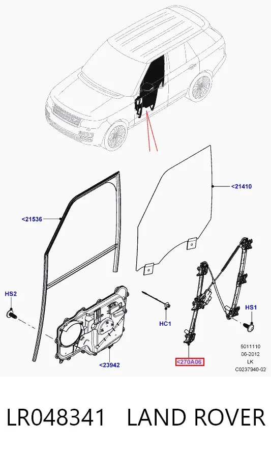 Механізм склопідіймача двері передньої, правої Land Rover Range Rover IV