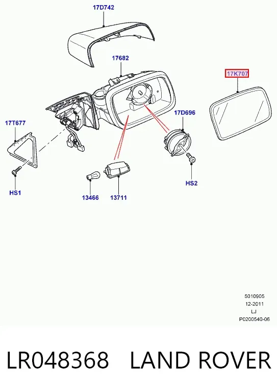 Дзеркальний елемент дзеркала заднього виду, лівого LR048368 Land Rover
