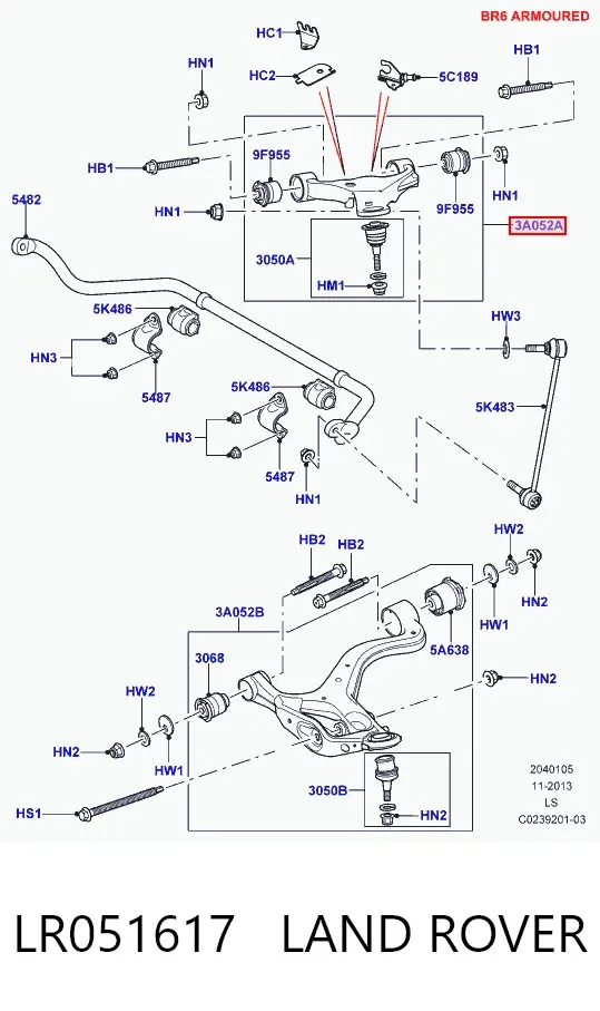 Важіль передньої підвіски верхній, правий LR051617 Land Rover