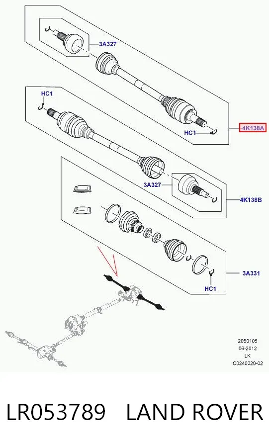 Піввісь задня, права LR053789 Land Rover