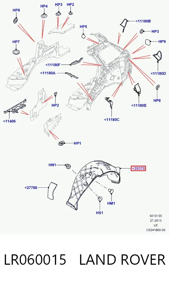 Підкрилок заднього крила, лівий LR060015 Land Rover
