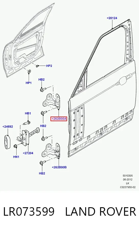 Петля передніх дверей, правої LR073599 Land Rover