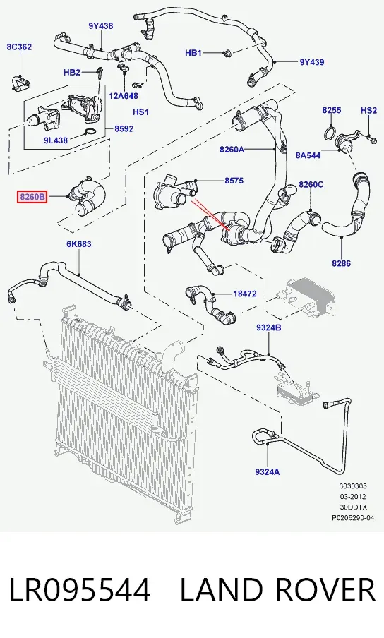 Патрубок термостата LR095544 Land Rover