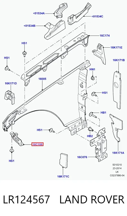 Кронштейн кріплення крила переднього правого, передній LR124567 Land Rover