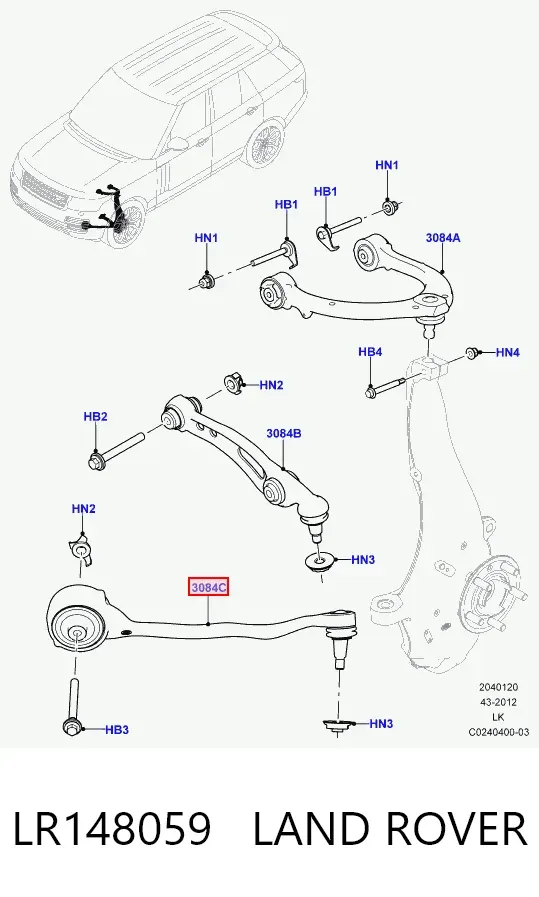 Важіль передньої підвіски нижній, правий LR148059 Land Rover