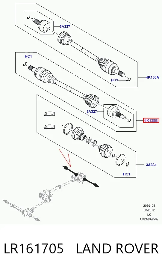 Піввісь задня, ліва LR161705 Land Rover