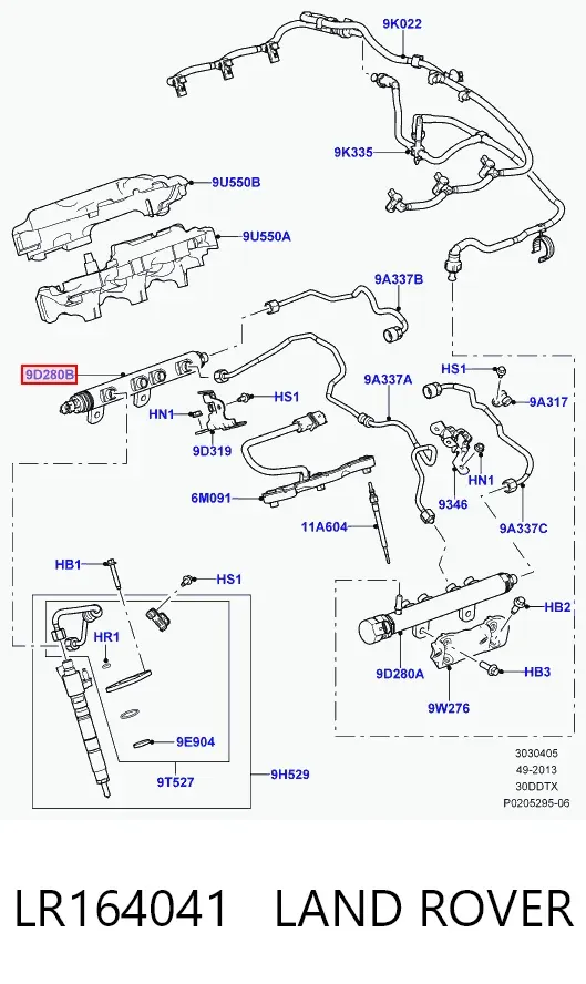 Розподільник палива (рампа) правий LR164041 Land Rover