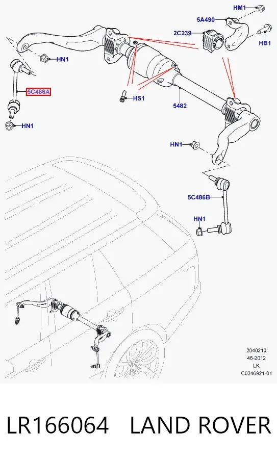 Стійка стабілізатора заднього, права LR166064 Land Rover