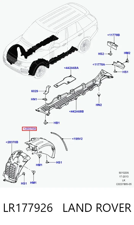 Підкрилок переднього крила, лівий задній LR177926 Land Rover