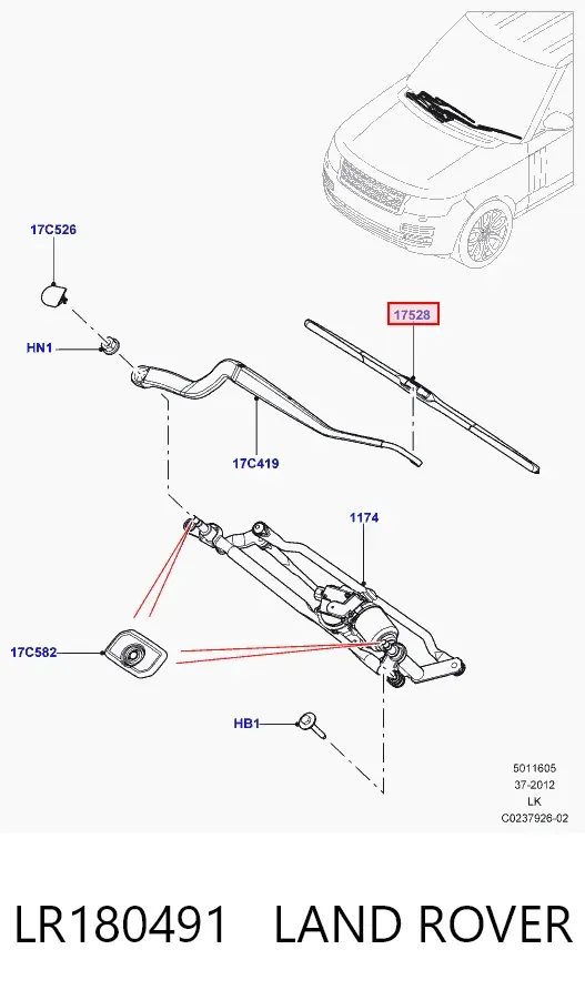 Щітка-двірник лобового скла, водійська LR180491 Land Rover
