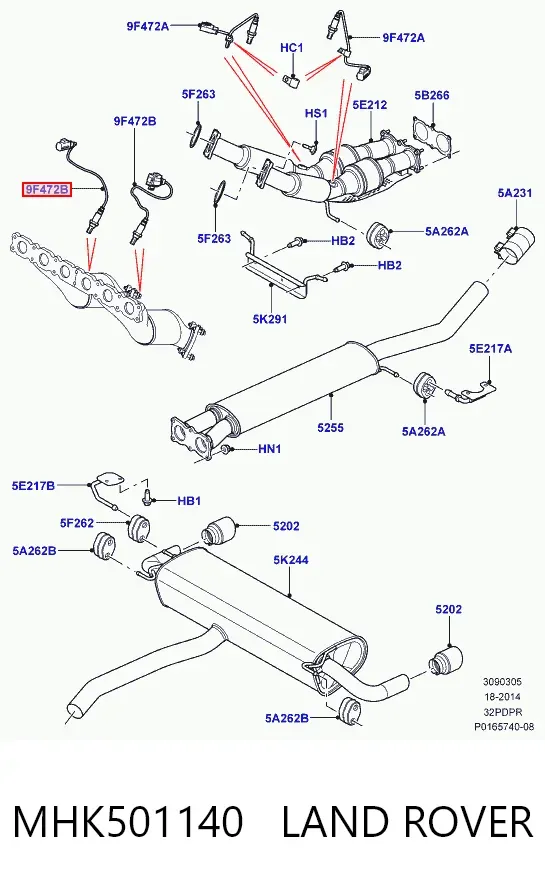 Лямбдазонд, датчик кисню до каталізатора MHK501140 Land Rover