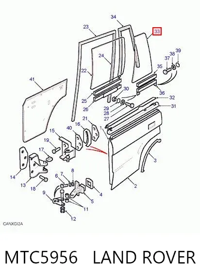 Скло-кватирка двері, задній, правій MTC5956 Land Rover