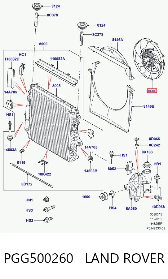 Вентилятор охолодження радіатора PGG500260 Land Rover