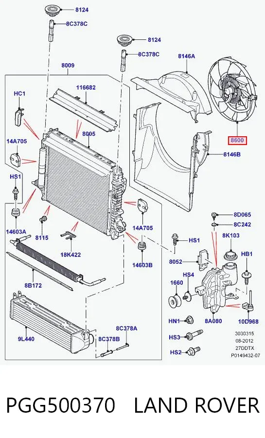 Вентилятор/крильчатка радіатора охолодження PGG500370 Land Rover