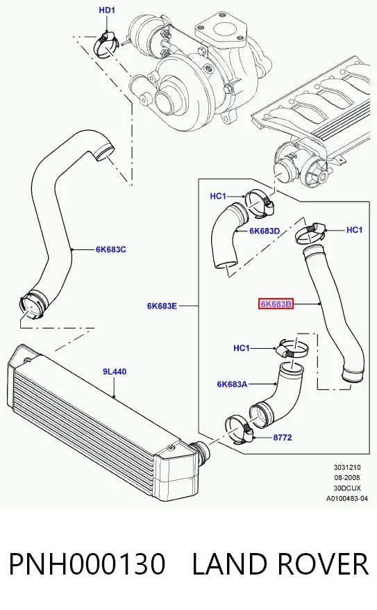 Шланг/патрубок интеркуллера PNH000130 Land Rover