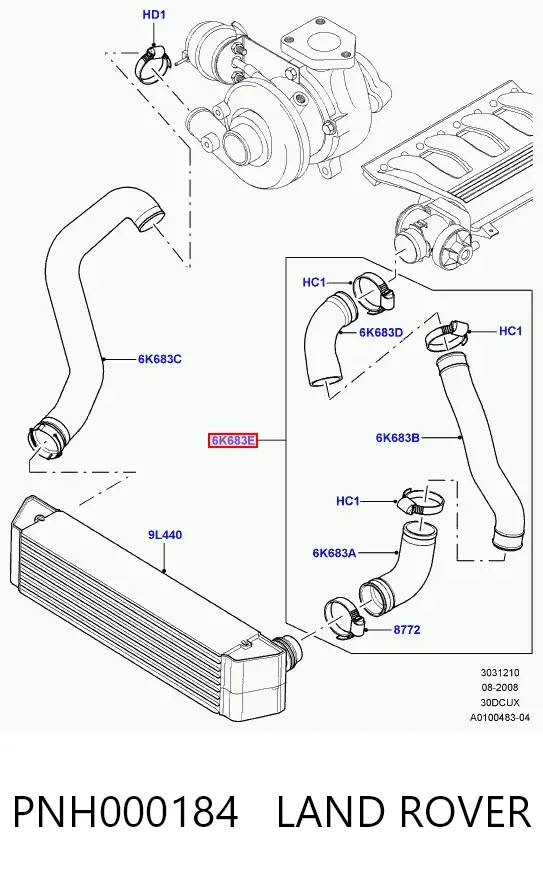 Шланг/патрубок интеркуллера PNH000184 Land Rover