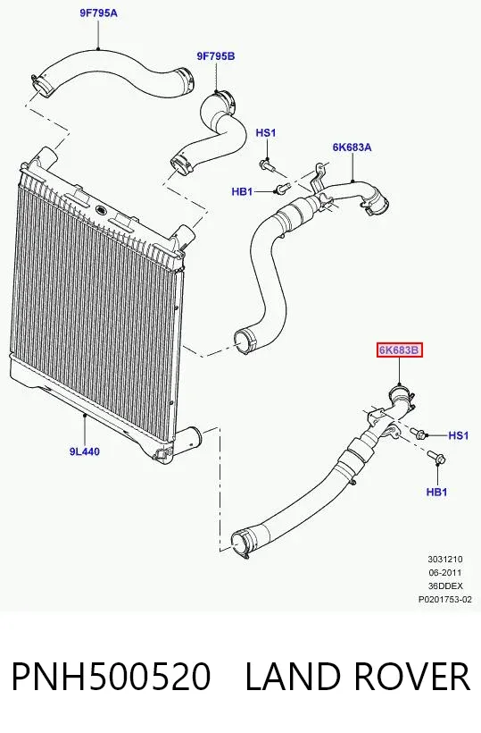 Шланг/патрубок радіатора охолодження, нижній PNH500520 Land Rover