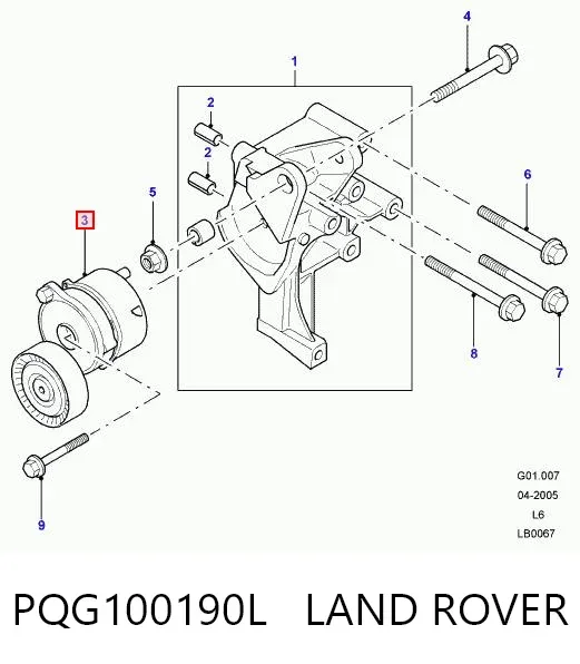 Натягувач приводного ременя PQG100190L Land Rover
