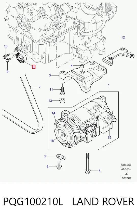 Натягувач приводного ременя PQG100210L Land Rover