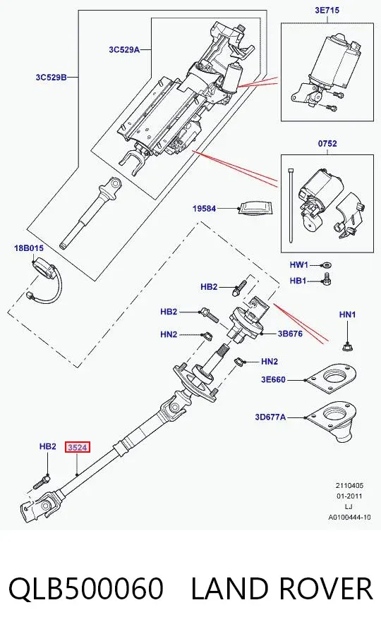 Вал рульової колонки, нижній QLB500060 Land Rover