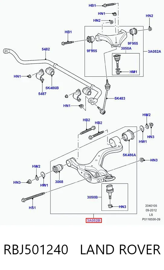 Важіль передньої підвіски нижній, правий RBJ501240 Land Rover