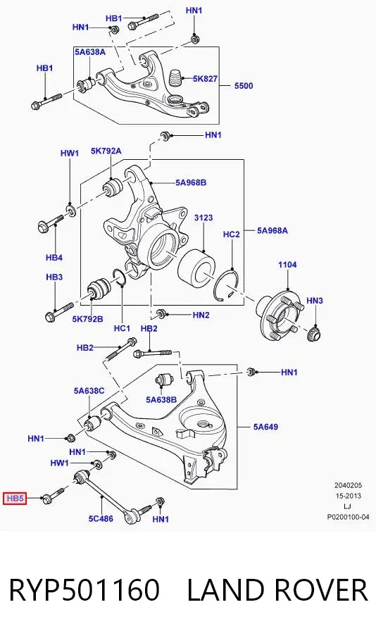 Болт кріплення заднього розвального важеля, внутрішній RYP501160 Land Rover