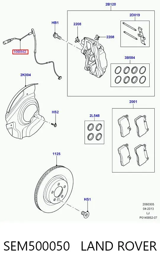 Датчик зносу гальмівних колодок, передній SEM500050 Land Rover