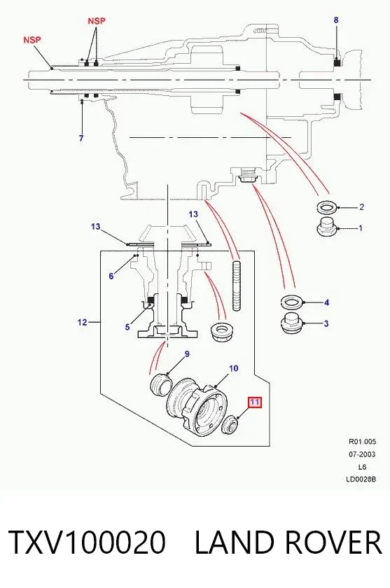 Сальник роздавальної коробки, передній вихідний TXV100020 Land Rover