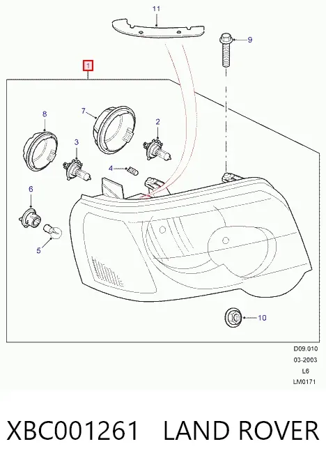 Фара права XBC001261 Land Rover
