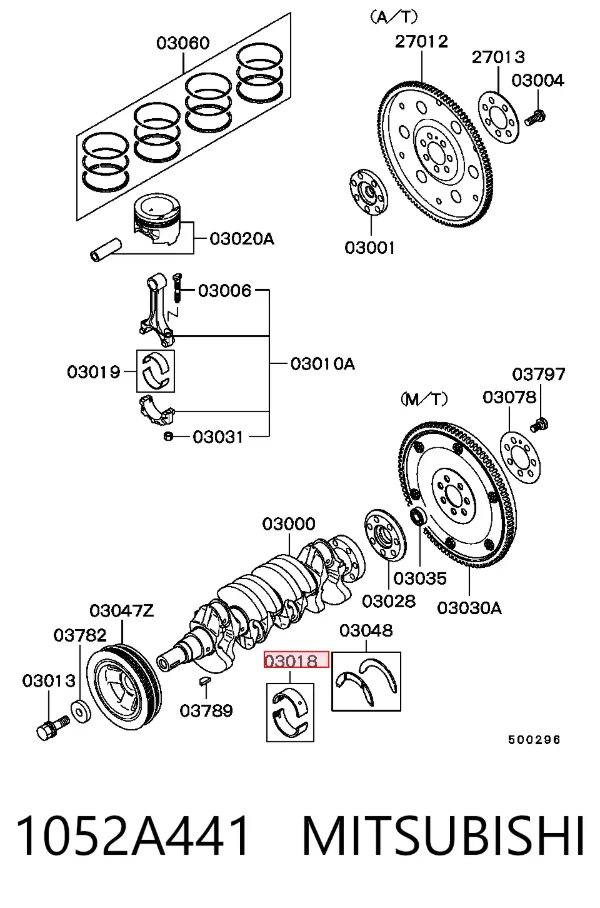 Вкладиші колінвалу, корінні, комплект, 4-й ремонт (+1,00) 1052A441 Mitsubishi