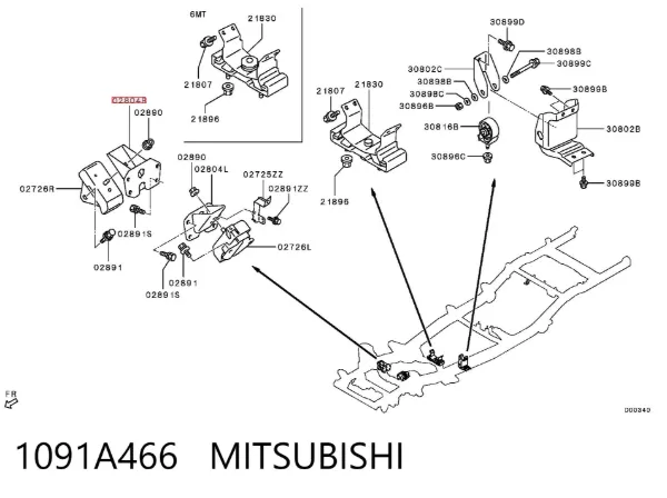 Кронштейн подушки (опори) двигуна, правої 1091A466 Mitsubishi