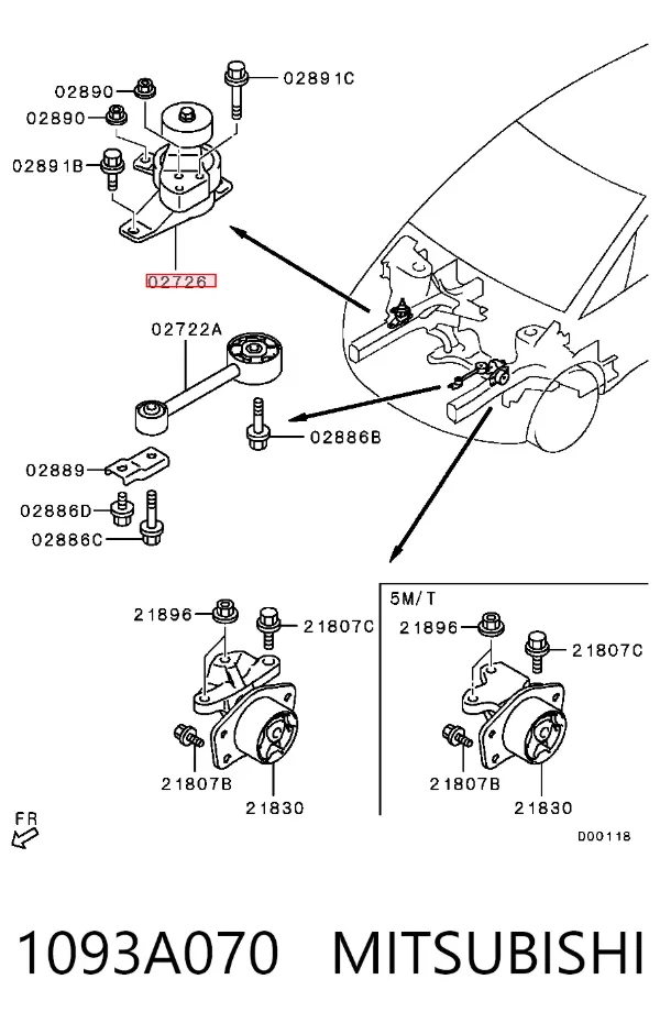 Подушка (опора) двигуна, права 1093A070 Mitsubishi
