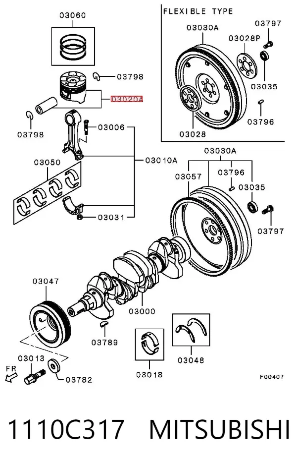 Поршень з пальцем без кілець, STD 1110C317 Mitsubishi