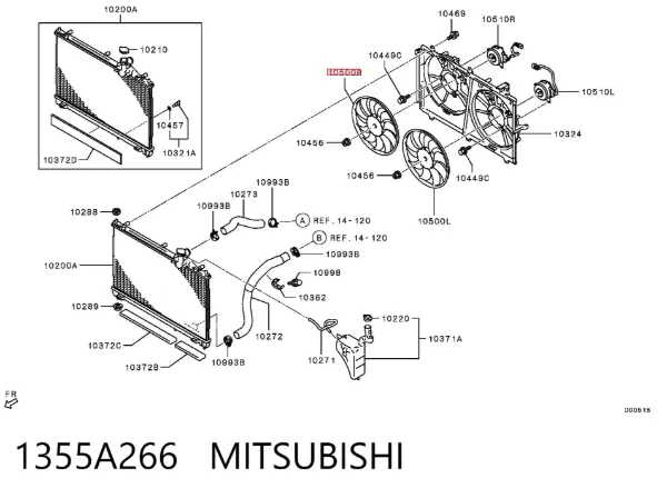 Вентилятор/крильчатка радіатора охолодження, правий 1355A266 Mitsubishi