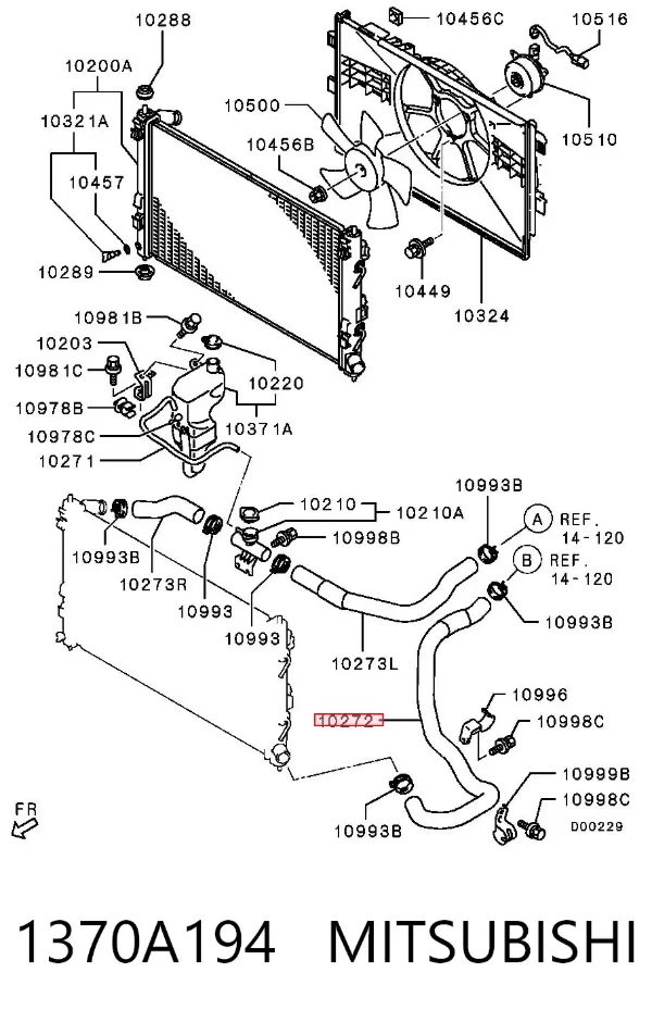Шланг/патрубок радіатора охолодження, нижній 1370A194 Mitsubishi