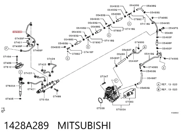 Трубка паливна, від ПНВТ до паливної рейки 1428A289 Mitsubishi