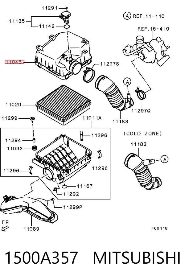 Корпус повітряного фільтра, верхня частина 1500A357 Mitsubishi