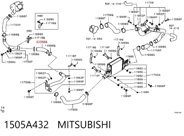 Шланг/патрубок интеркуллера 1505A432 Mitsubishi